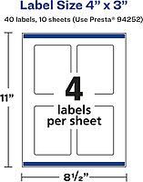 Avery Glossy White Rectangle Labels, Sure Feed Technology, 4" x 3", Print-to-The-Edge, Permanent Adhesive, Laser/Inkjet Printable