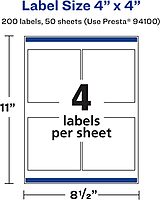 Avery Matte White Removable Square Labels, Sure Feed Technology, 4 x 4