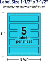 AVERY Printable Rectangle Labels, Sure Feed Technology, 1-1/2" x 7-1/2", Bright Blue, Print-to-the-Edge, Laser/Inkjet Printable