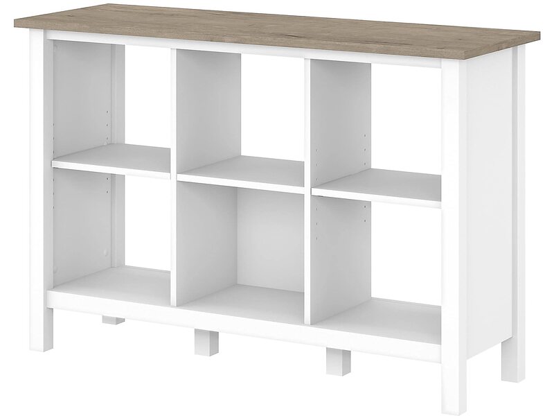 Bush Furniture Mayfield 6 Cube Bookcase in Pure White and Shiplap Gray | Storage for Home Office Workspace Shiplap Gray/Pure