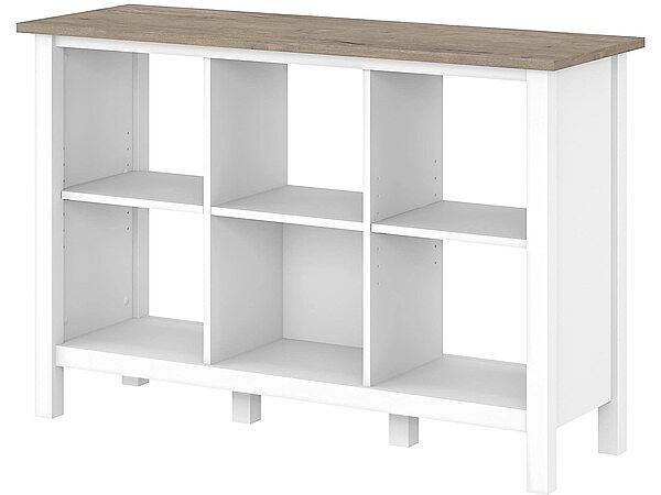 Bush Furniture Mayfield 6 Cube Bookcase in Pure White and Shiplap Gray | Storage for Home Office Workspace Shiplap Gray/Pure White