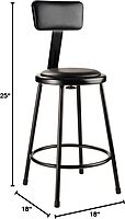 National Public Seating 6400 Vinyl Task Stool, With Backrest, 37in-39inH, Black