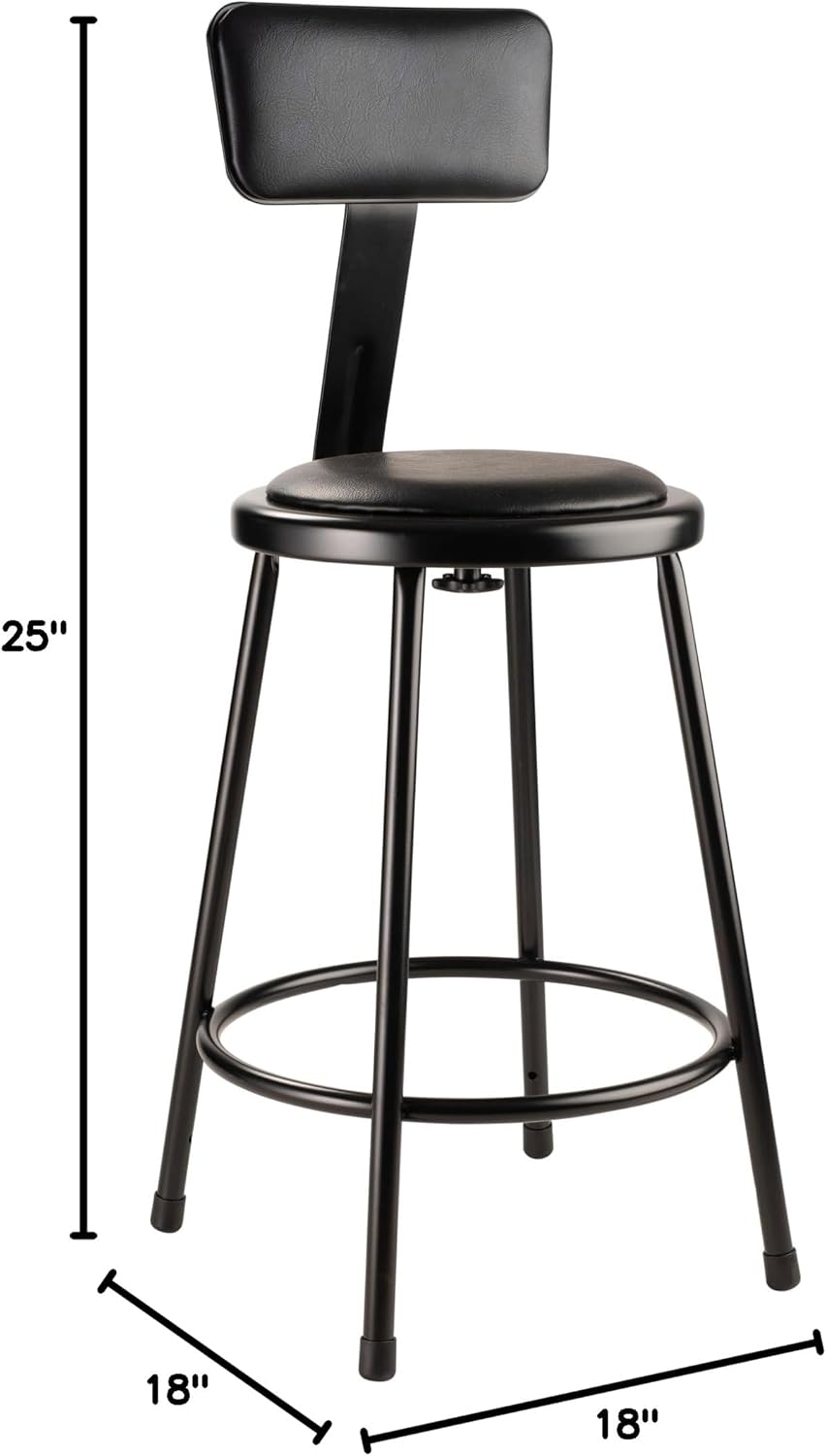 National Public Seating 6400 Vinyl Task Stool, With Backrest, 37in-39inH, Black