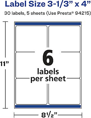 Avery Glossy Clear Rectangle Labels, Sure Feed Technology, 3-1/3" x 4"