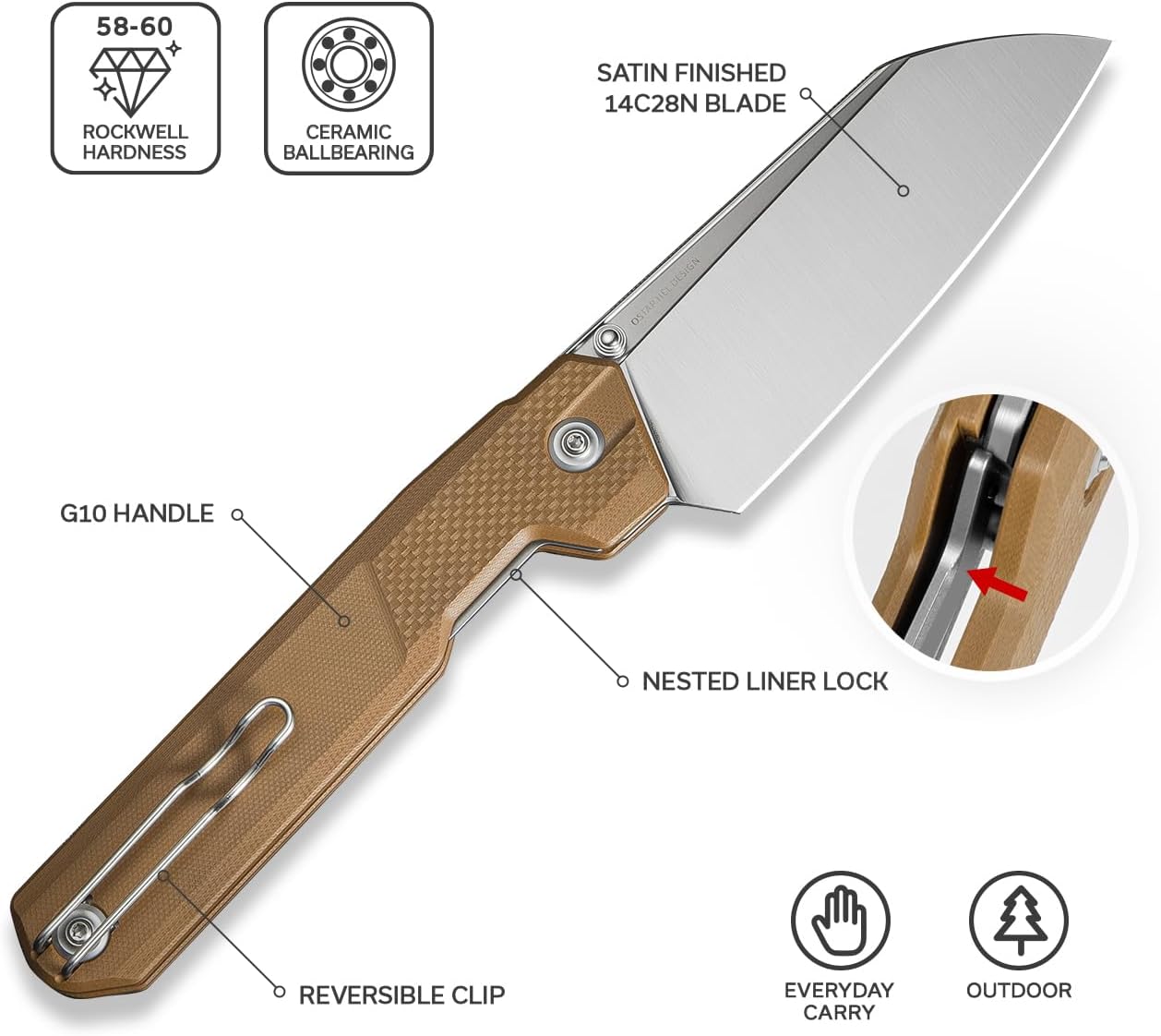 CIVIVI Hid Folding Pocket Knife 4.14in 14C28N Blade G10 Handle