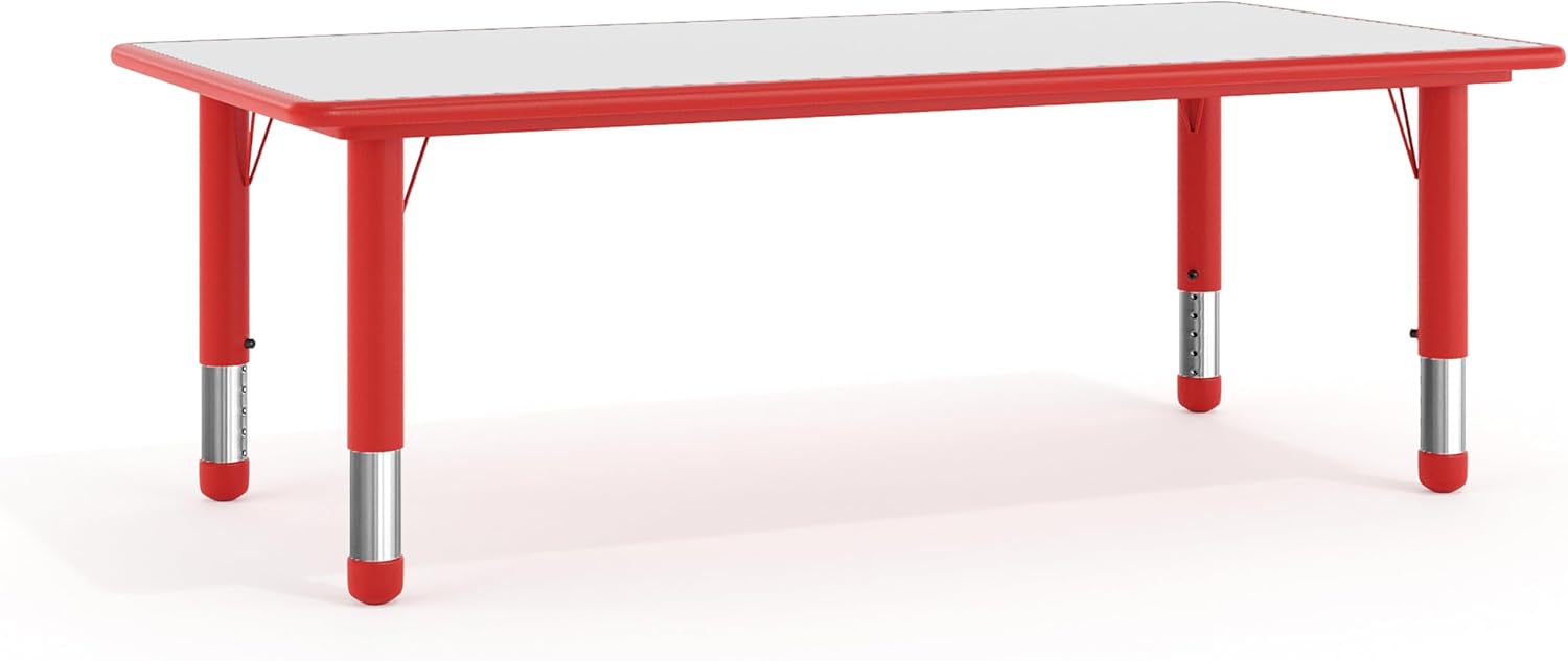 Flash Furniture Wren 23.625''W x 47.25''L Rectangular Red Plastic Height Adjustable Activity Table with Grey Top Red Set of 1