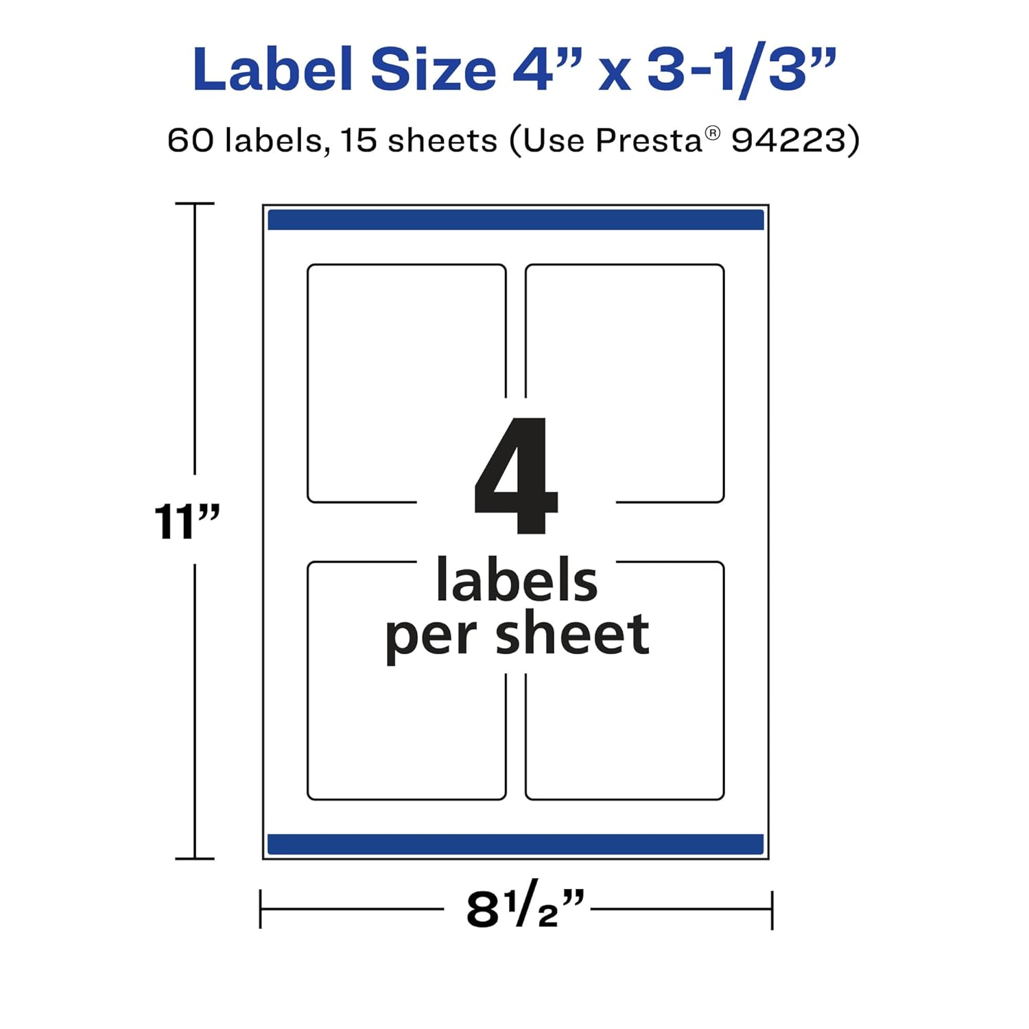 Avery Matte White Removable Rectangle Labels, Sure Feed Technology, Print-to-The-Edge, 4" x 3-1/3"