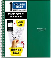FIVE STAR 1-Subject Spiral Notebook with Study App, College Ruled, 100 Sheets (8.5 x 11)