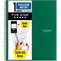 FIVE STAR 1-Subject Spiral Notebook with Study App, College Ruled, 100 Sheets (8.5 x 11)