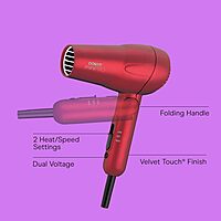 Conair Mini Pro Travel Hair Dryer with Folding Handle - 1200W Tourmaline Ceramic (Red)