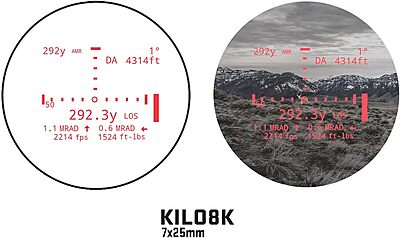 Sig Sauer KILO8K-ABS 7 x 25 mm Tactical Hunting Durable High Accuracy Up to 8000 Yards Reflective Range Digital Bluetooth Laser Monocular Rangefinder | Circle, Duplex, Box + Milling Grid Reticle