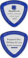 Spyderco 2025 Commemorative SpyderCoin - Reuleaux Triangle Shape, Blue & White Enamel, Honors Law Enforcement & Military