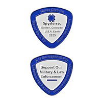 Spyderco 2025 Commemorative SpyderCoin - Reuleaux Triangle Shape, Blue & White Enamel, Honors Law Enforcement & Military