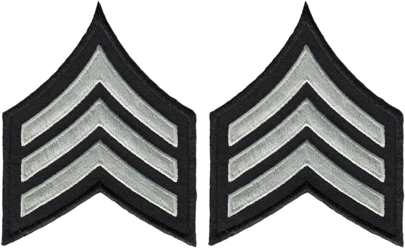 Hero's Pride LAPD SGT1 Chevron - Silver Grey Chevrons on Black 3-1/8' Patch, Durable Embroidered Design