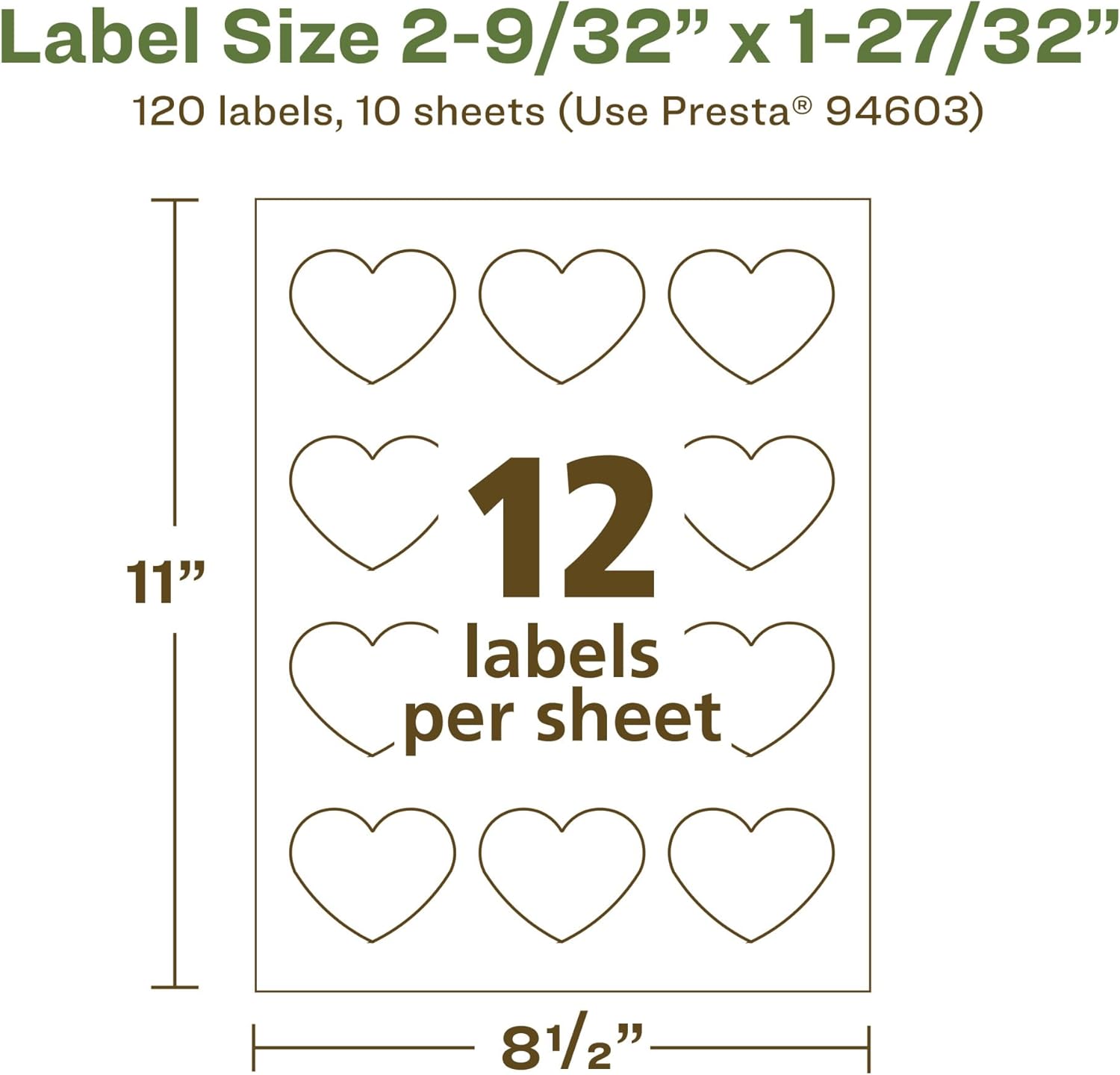 Avery EcoFriendly Matte White Recycled Heart Labels, 2-9/32" x 1-27/32", Print-to-The-Edge, Matte White Labels