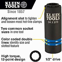 Klein Tools 66031 3-in-1 Slotted Impact Socket, 12-Point Deep Sockets, Coaxial Spring Loaded, 3/4 and 9/16-Inch Hex Sizes