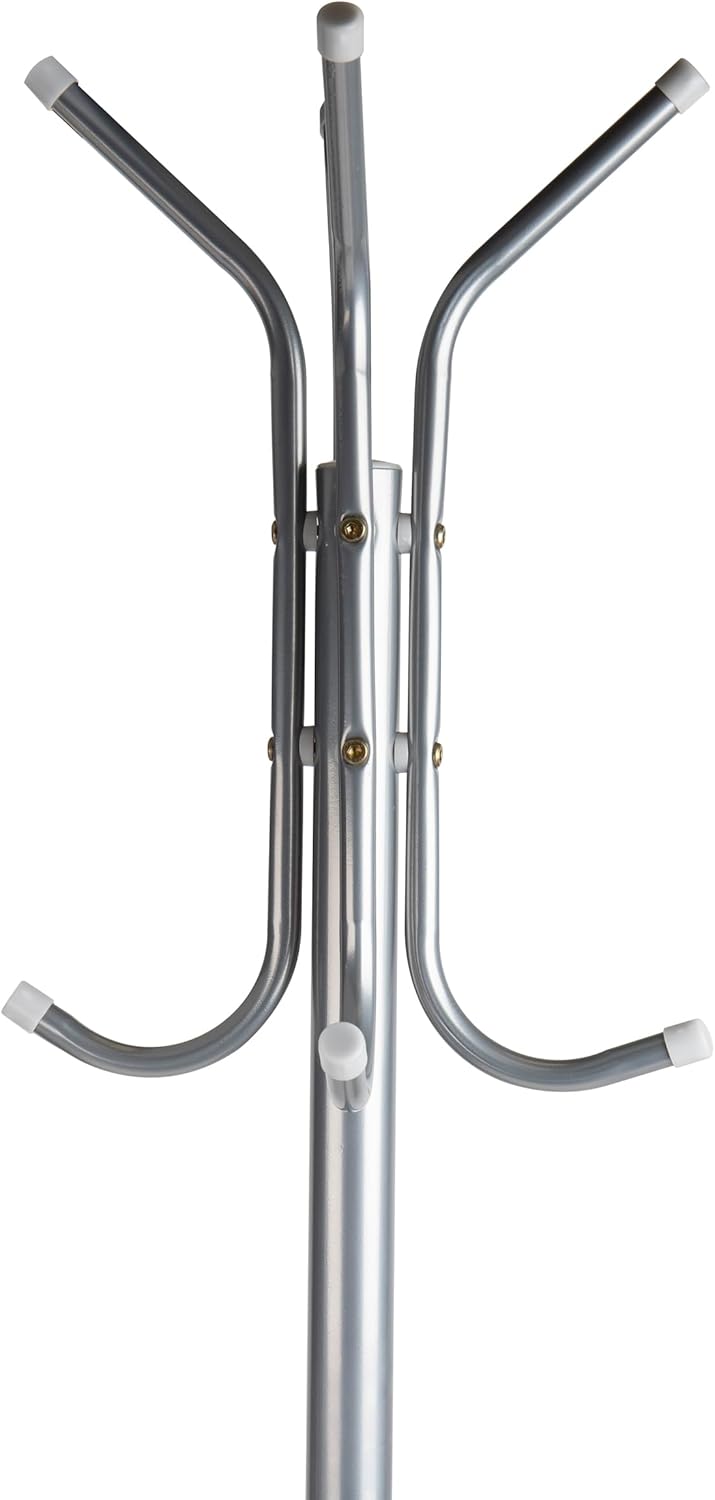 Mind Reader Coat Rack Multi-Hook Organizer for Office or Entryway, 69inH x 16-1/2inW x 14-3/4inL, Silver