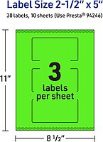 Avery Printable Rectangle Labels, Sure Feed Technology, 2-1/2" x 5", Neon Green Labels, Print-to-The-Edge, Laser/Inkjet Printable, 30 Total, Great for Candles and Ingredients 30 labels