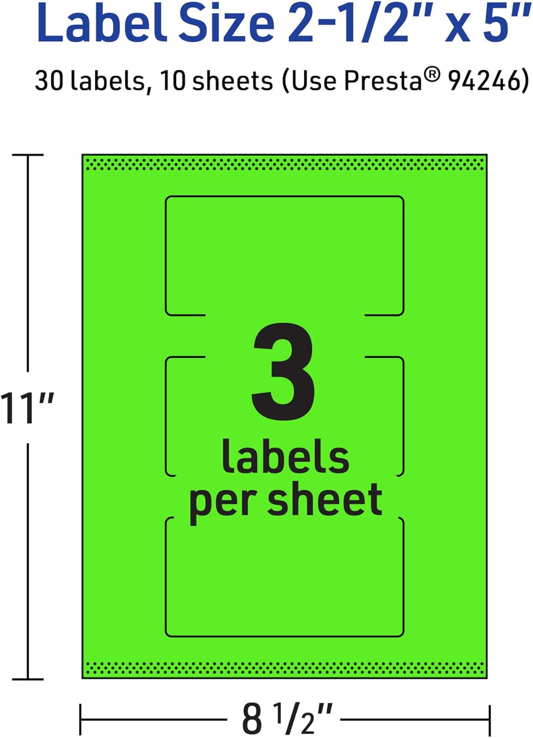 Avery Printable Rectangle Labels, Sure Feed Technology, 2-1/2" x 5", Neon Green Labels, Print-to-The-Edge