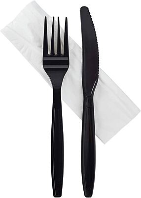 Set 3pcs Tenedor, Cuchilla, Servilleta Mediano Negro