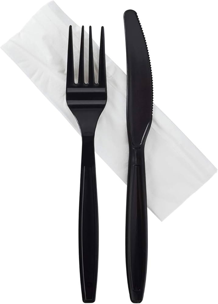 Set 3pcs Tenedor, Cuchilla, Servilleta Mediano Negro
