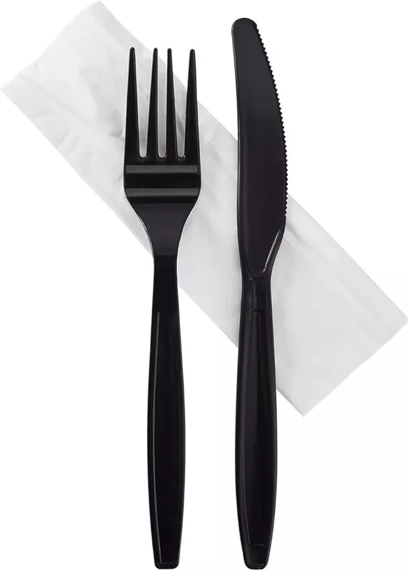 Set 3pcs Tenedor, Cuchilla, Servilleta Mediano Negro