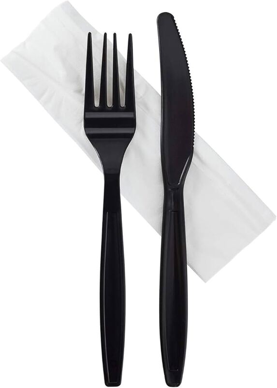 Set 3pcs Tenedor, Cuchilla, Servilleta Mediano Negro