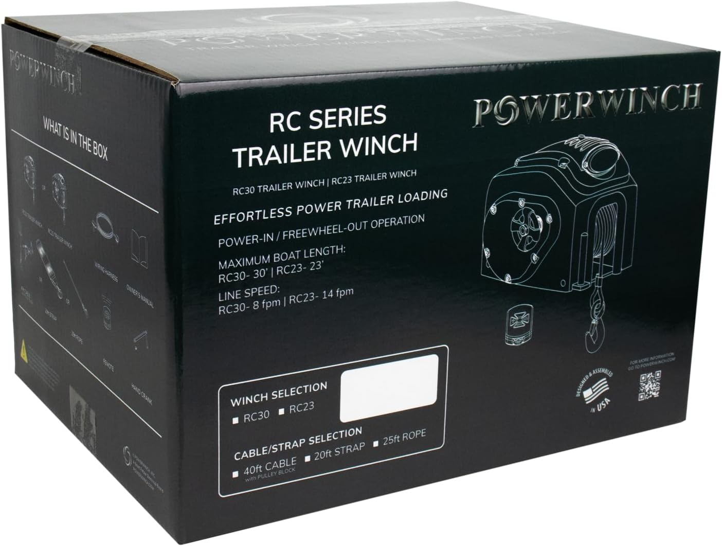 Powerwinch RC23 Electric Trailer Winch for Boat Trailers with 20' Strap, Remote Control, LED Light, 6250lb Max Boat Weight