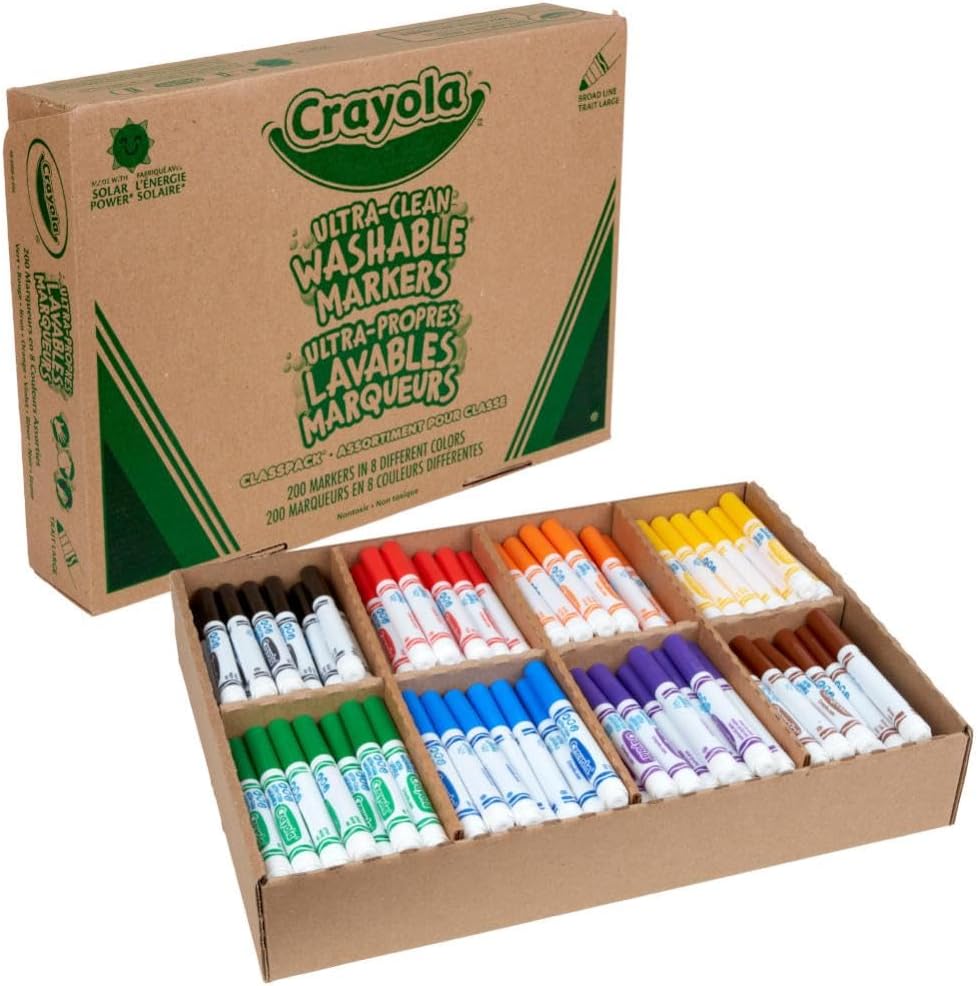 Crayola Broad Line Washable Markers - 200ct (8 Colors), Kids Bulk Classroom Art Markers for School