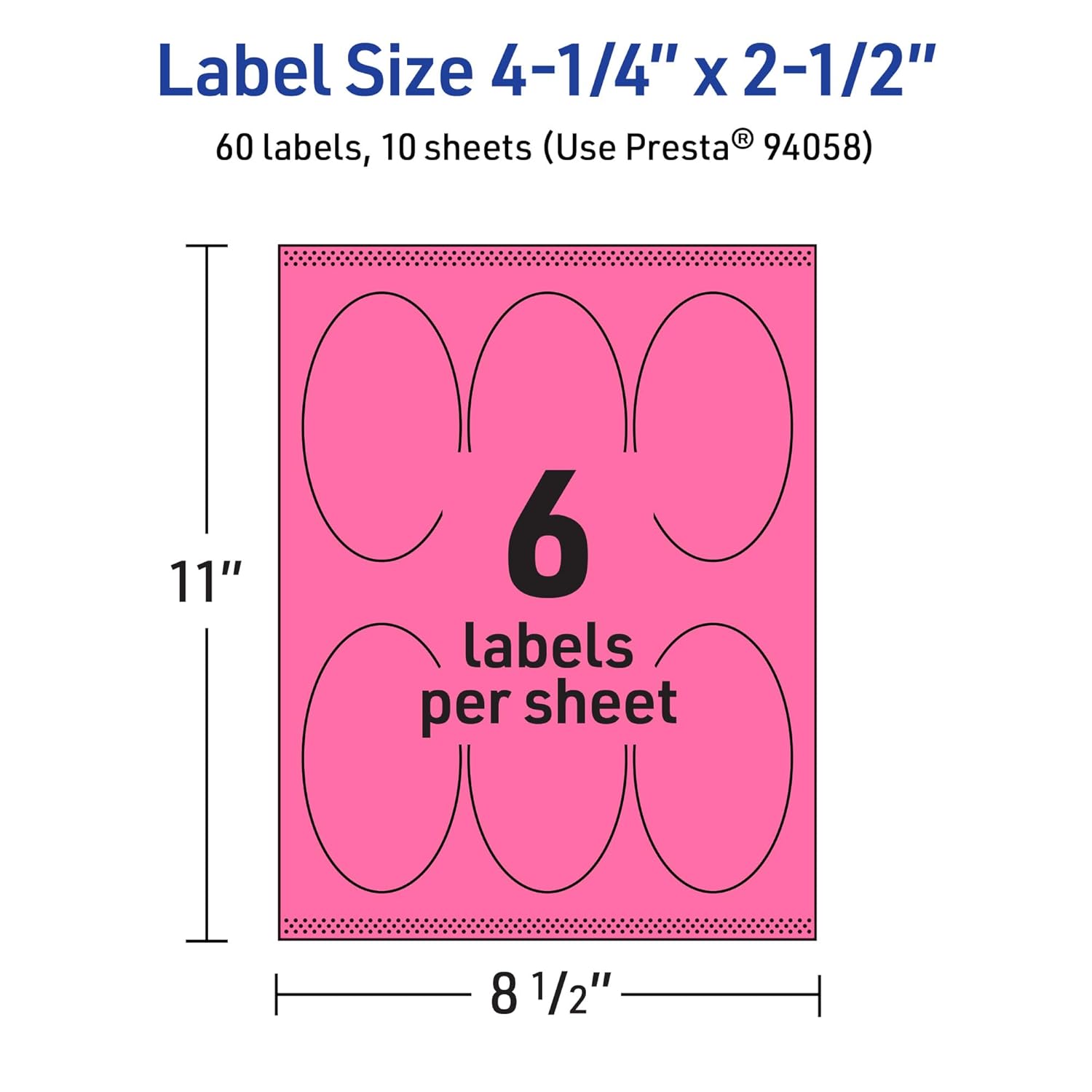 Avery Printable Oval Labels, Sure Feed Technology, 4-1/4" x 2-1/2", Bright Pink Labels, Laser/Inkjet Printable, 60 Total