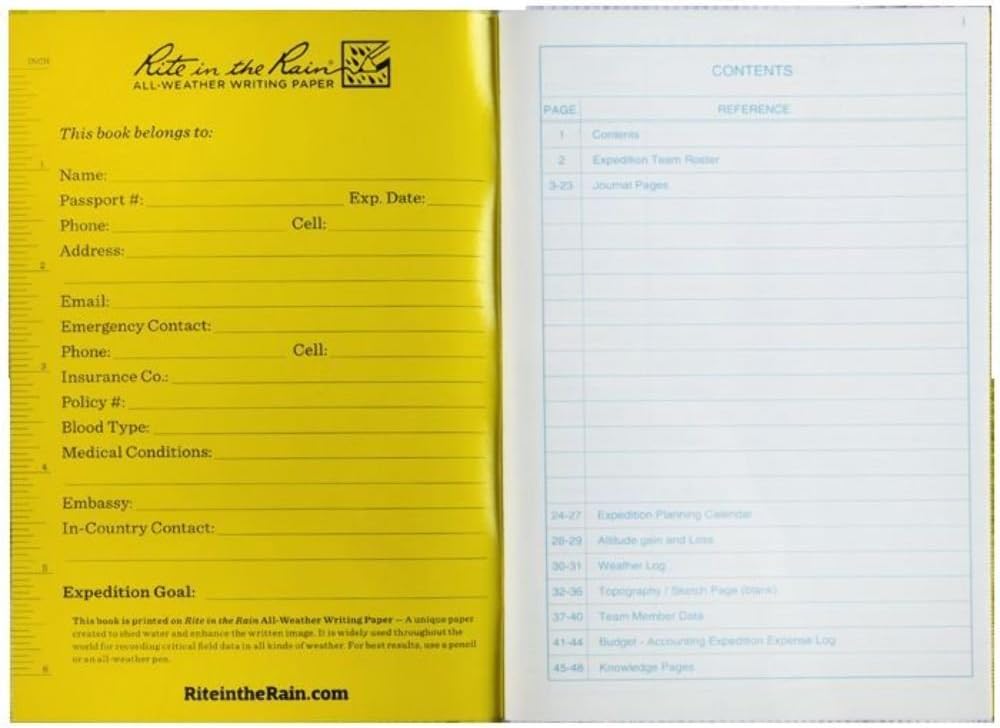 Rite in the Rain Weatherproof Stapled Notebook, 4.625" x 7", Yellow Cover, Expedition Journal (No. 512)