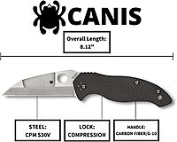 Spyderco Canis Knife with 3.43" CPM S30V Stainless Steel Blade and Carbon Fiber G-10 Laminate Handle - PlainEdge - C248CFP