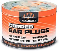Walker's Corded Foam Earplugs 50 Pair Jar Dispenser Tub 32dB NRR Noise-Blocking ANSI S3.19 Hearing Protection Shooting