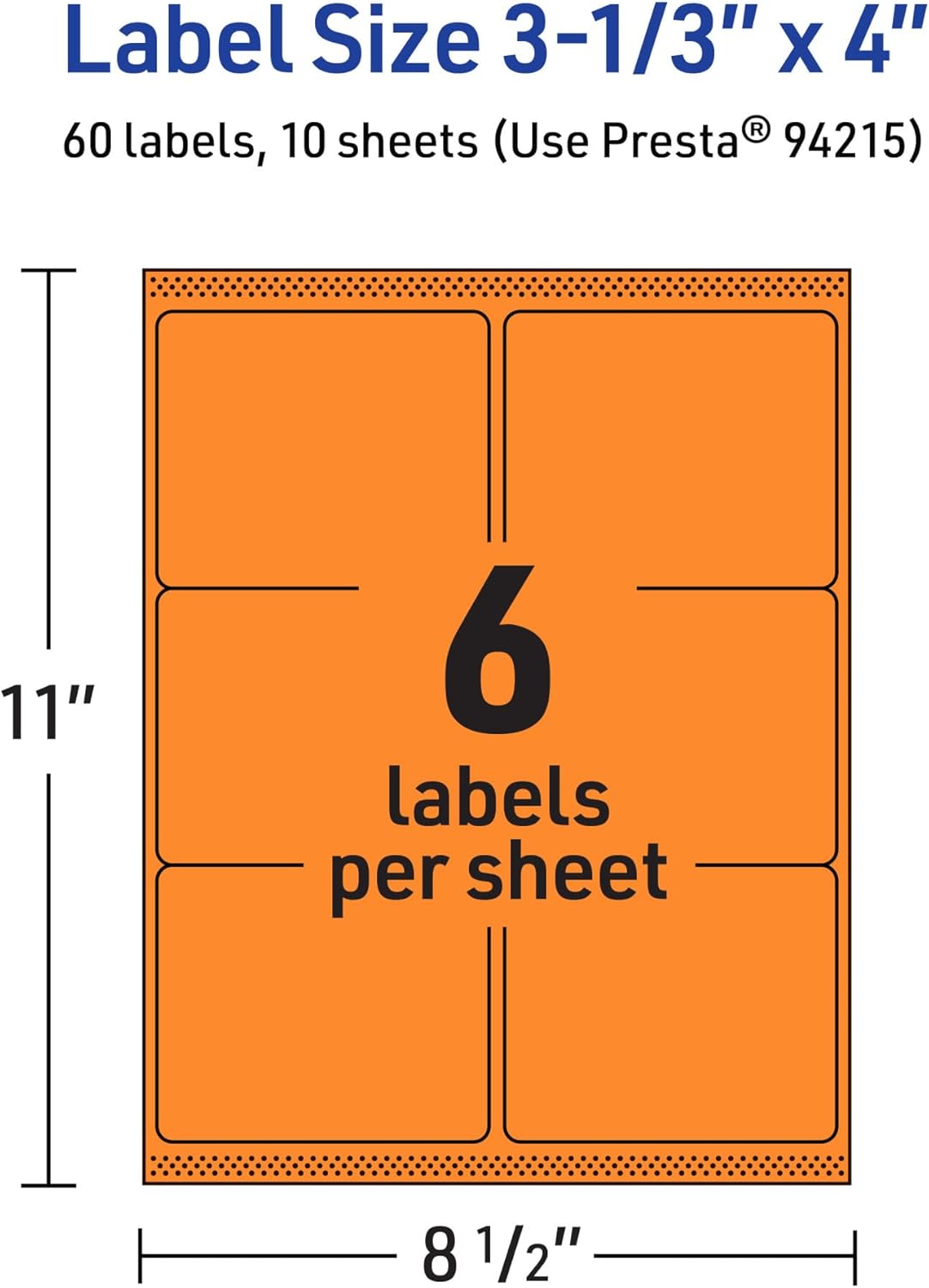 Avery Printable Rectangle Labels, Sure Feed Technology, 3-1/3 x 4, Bright Orange, Laser/Inkjet Printable