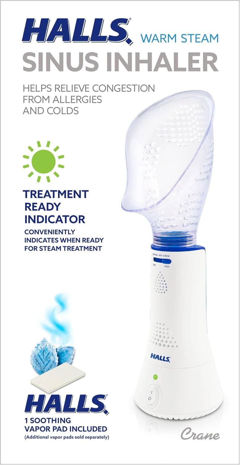 Crane x Halls Personal Vaporizer Steam Inhaler, Throat Steamer, Warm Steam Sinus Inhaler for Congestion and Cough Relief