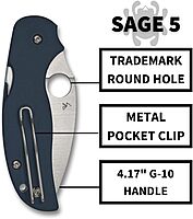 Spyderco Sage 5 Folding Pocket Knife with 3 Inch CPM SPY27 Steel Blade and Cobalt Blue G-10 Handle - PlainEdge - C123GPCBL