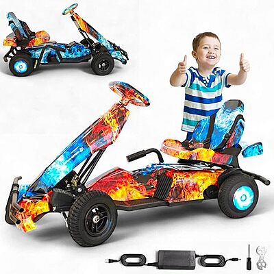 WINDHORSE Kids Electric Go-Kart 250W Motor, 36V 4Ah Battery, 20km/h Speed, 8 Inches Tires, Steel Alloy Frame, Reverse Button, LED Wheels, 35-Min Ride Time, 4 Wheel Racer Car For Kids, Ride On Toy