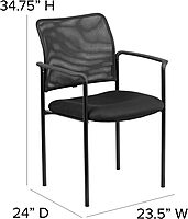 Flash Furniture Jana Comfort Black Mesh Stackable Steel Side Chair with Nylon Arms and Built-In Lumbar Support Contemporary