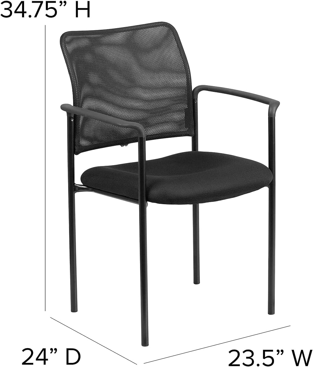 Flash Furniture Jana Comfort Black Mesh Stackable Steel Side Chair with Nylon Arms and Built-In Lumbar Support Contemporary