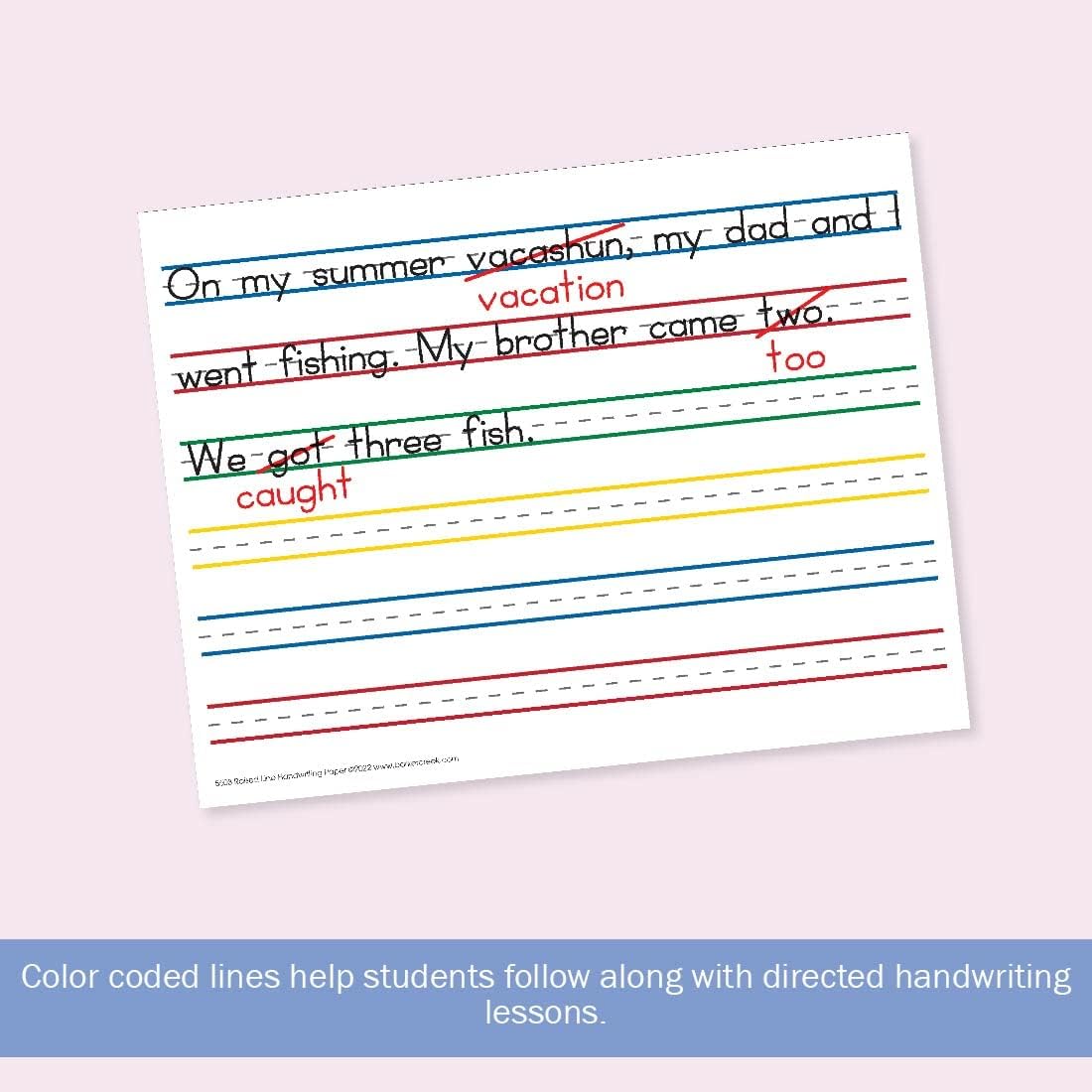 Barker Creek Raised Line Handwriting Paper with Color-Coded Raised Rules, 8.5 x 11