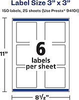 Avery Durable Waterproof Square Labels, Sure Feed Technology, Print-to-The-Edge, 3" x 3"
