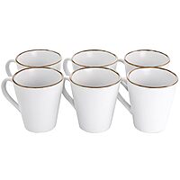Elama Arthur 6 Piece Stoneware Mug Set in Matt White with Gold Rim