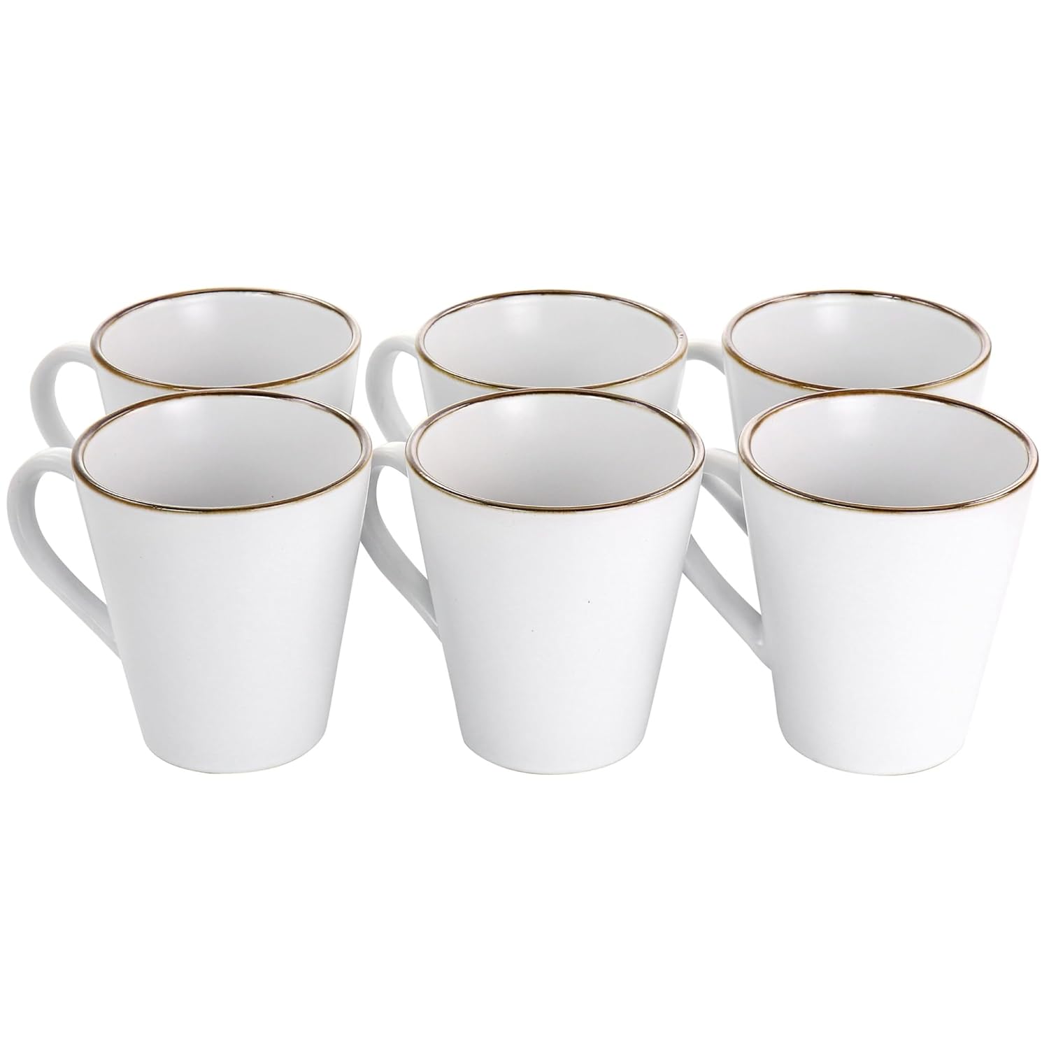 Elama Arthur 6 Piece Stoneware Mug Set in Matt White with Gold Rim