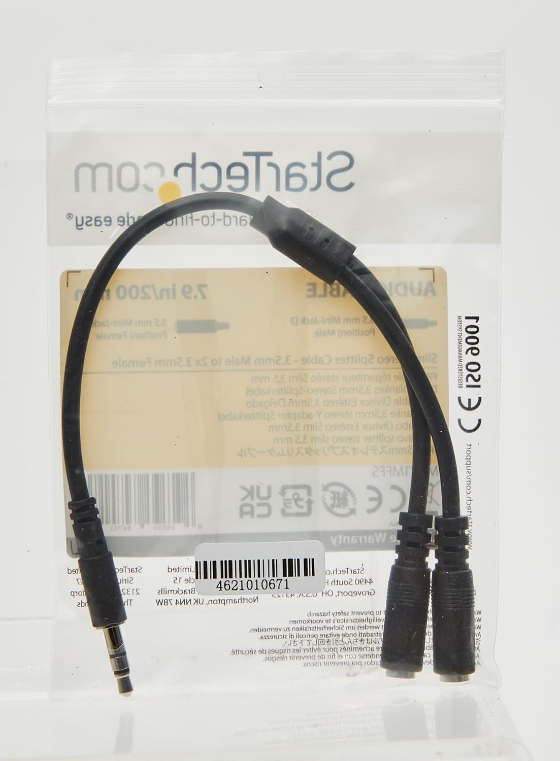 StarTech.com 3.5mm Stereo Audio Splitter Y Cable - 1 Male to 2 Female