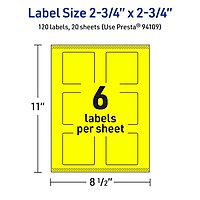 Avery Printable Square Labels, Sure Feed Technology, 2-3/4" x 2-3/4", Neon Yellow, Print-to-The-Edge, Laser/Inkjet