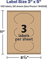 Avery Kraft Brown Oval Labels, Sure Feed Technology, 3" x 5", Print-to-The-Edge, Laser/Inkjet Printable, Permanent Adhesive