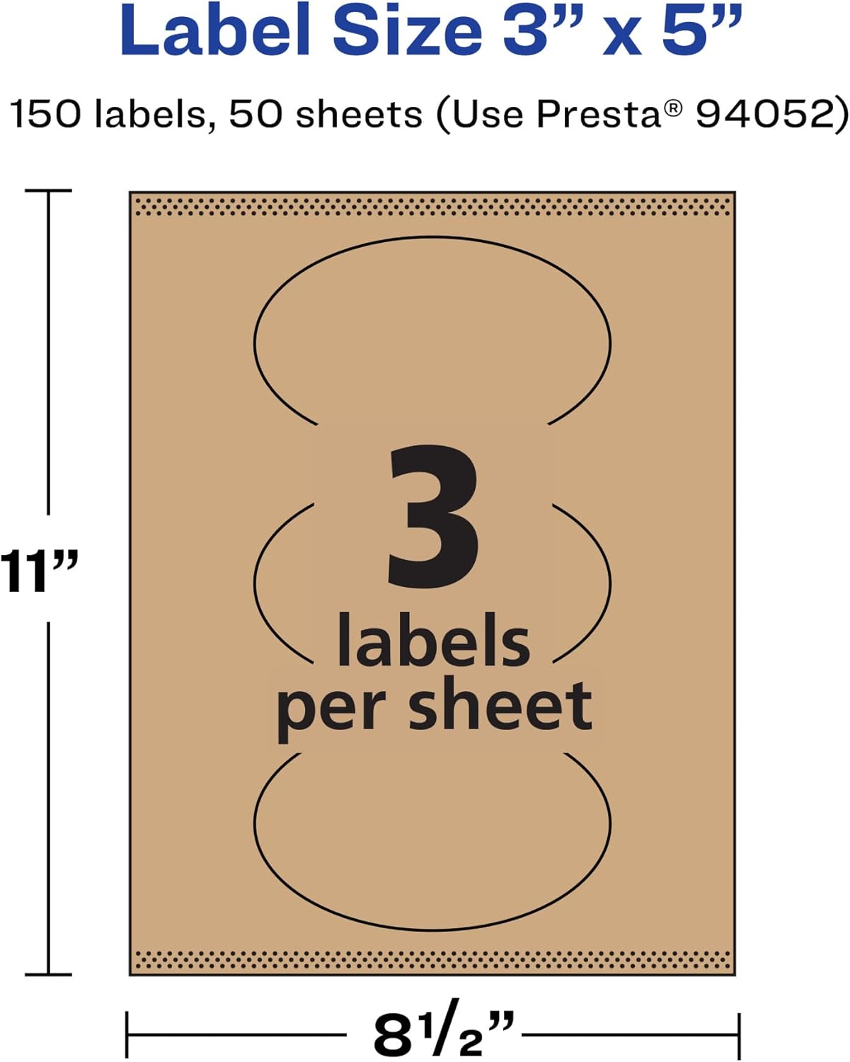 Avery Kraft Brown Oval Labels, Sure Feed Technology, 3" x 5", Print-to-The-Edge, Laser/Inkjet Printable, Permanent Adhesive
