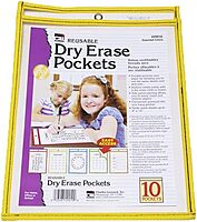 Charles Leonard Dry Erase Pockets, 9" x 12", Assorted Colors, Set of 30 (29030)