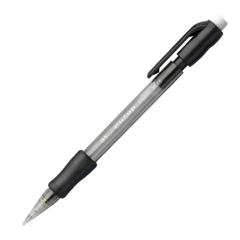Pentel Champ Mechanical Pencils, #2 Lead, Fine Point, 0.5 mm, Black Barrel, Pack Of 12