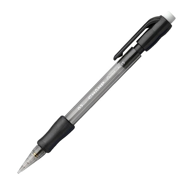 Pentel Champ Mechanical Pencils, #2 Lead, Fine Point, 0.5 mm, Black Barrel, Pack Of 12